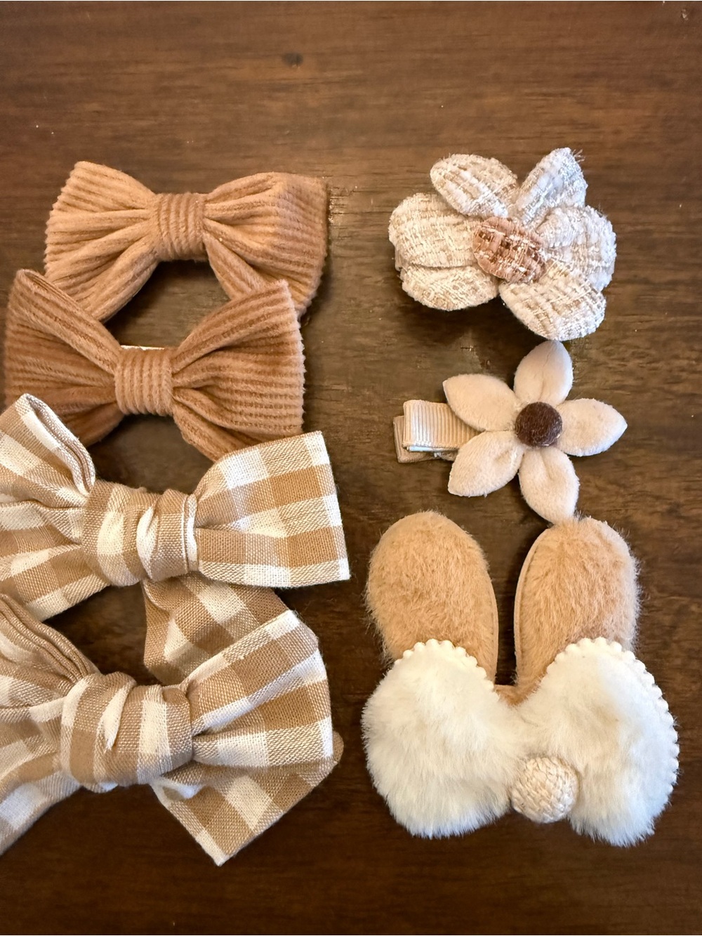 Neutral Beige & Cream Kids Hair Bow and Clip Set